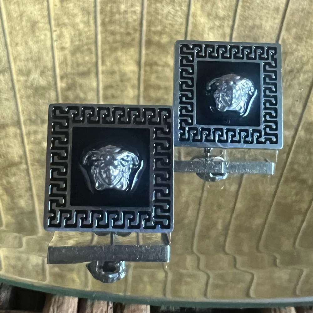 Medusa  head Black and Silver Cufflinks/ earrings